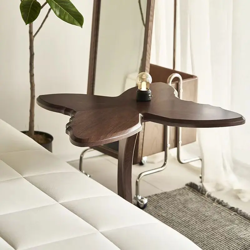 ub-Unique Four Clover Solid Wood Modern Durable Coffee Table Slender Curved Central Column Anti-slip Stainless Steel Bottom-