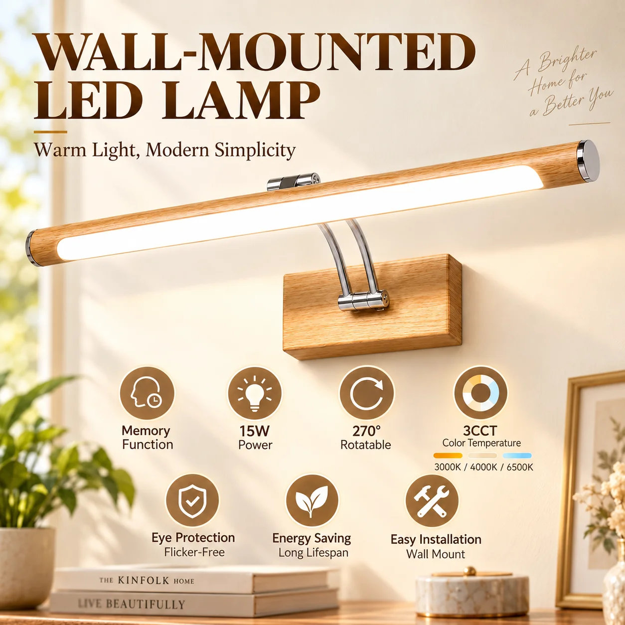 Modern LED Vanity Mirror 3-color Wall Light for Bathroom Makeup Mirror Headlamp Indoor Lighting Wall Sconce Decor 110/220V