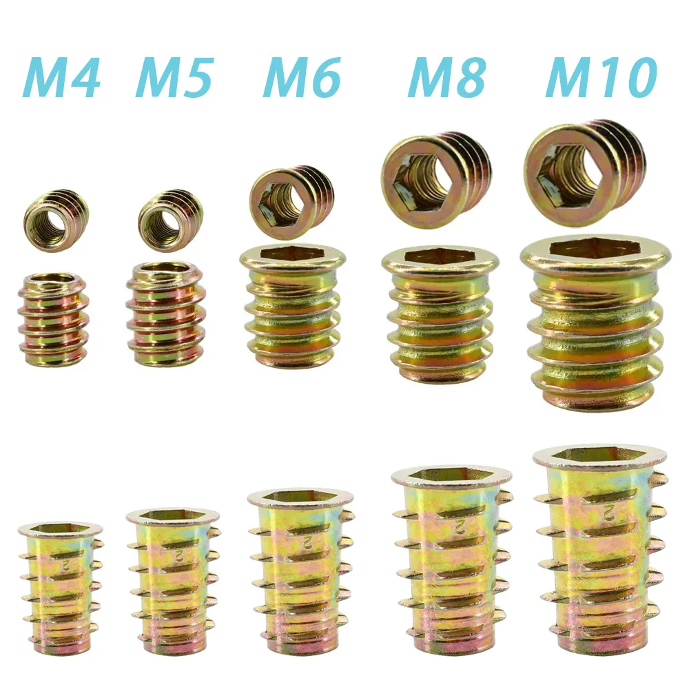 Hex Drive Head Furniture Nuts M4 M5 M6 M8 M10 Zinc Alloy/Iron Wood Insert Nut Threaded Fastener Connector Wood Furniture