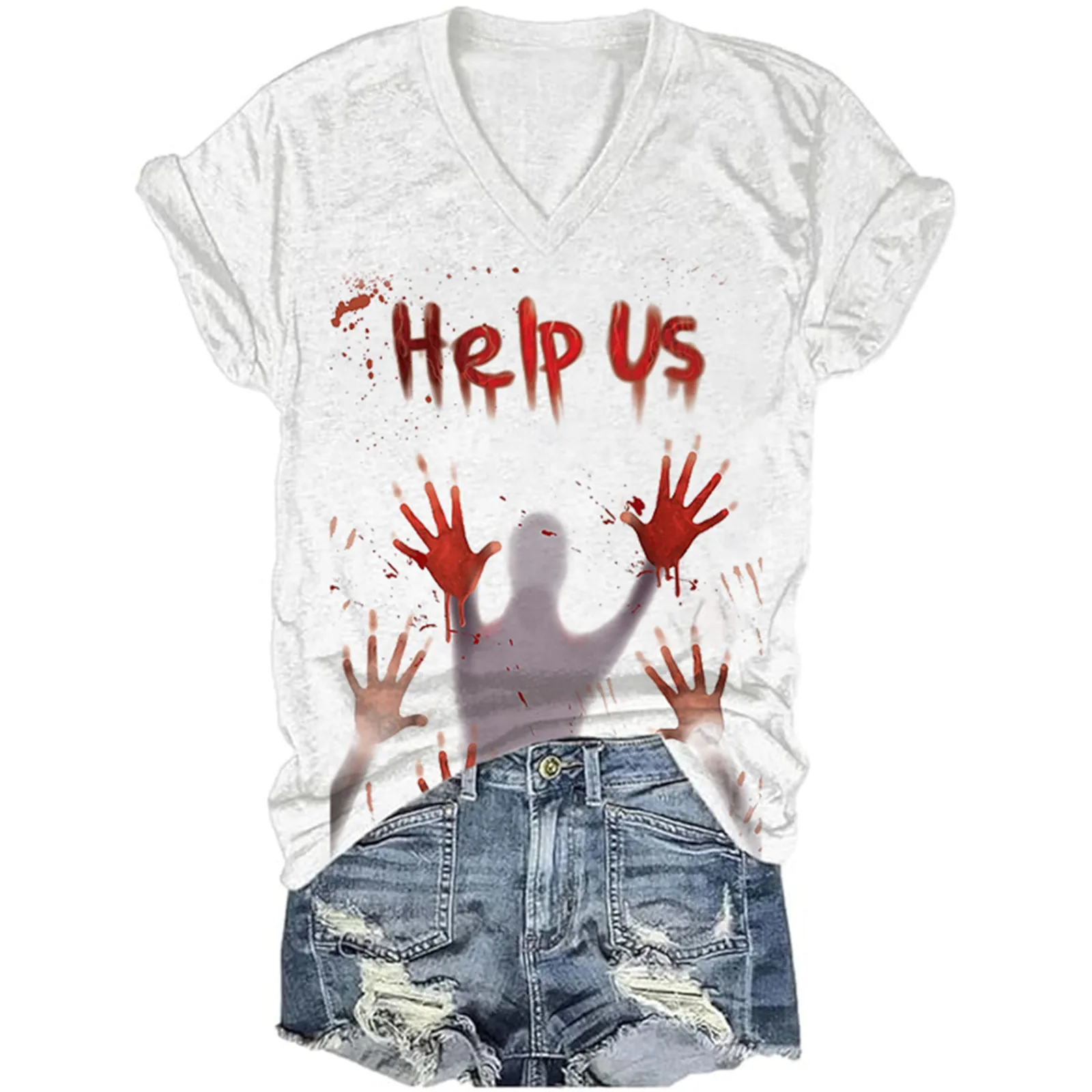 Halloween Party me Fine Bloody T Shirt Blood Splatter Fashion Original Party Unisex Tees Summer scollo a v T-Shirt manica corta