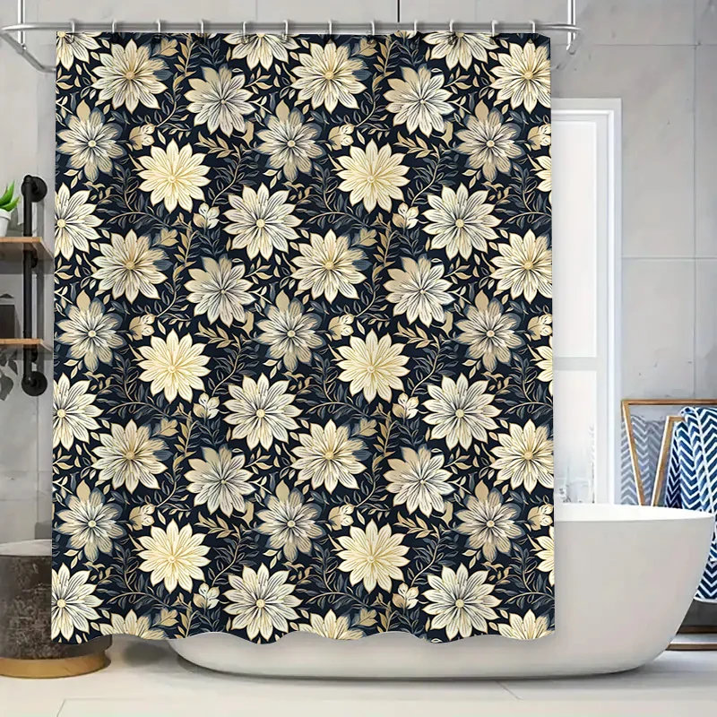 

Роскошная сине-белая занавеска для душа с цветочным принтом, набор для декора ванной комнаты для современных ванных комнат, изготовленная из высококачественной водостойкой ткани (2