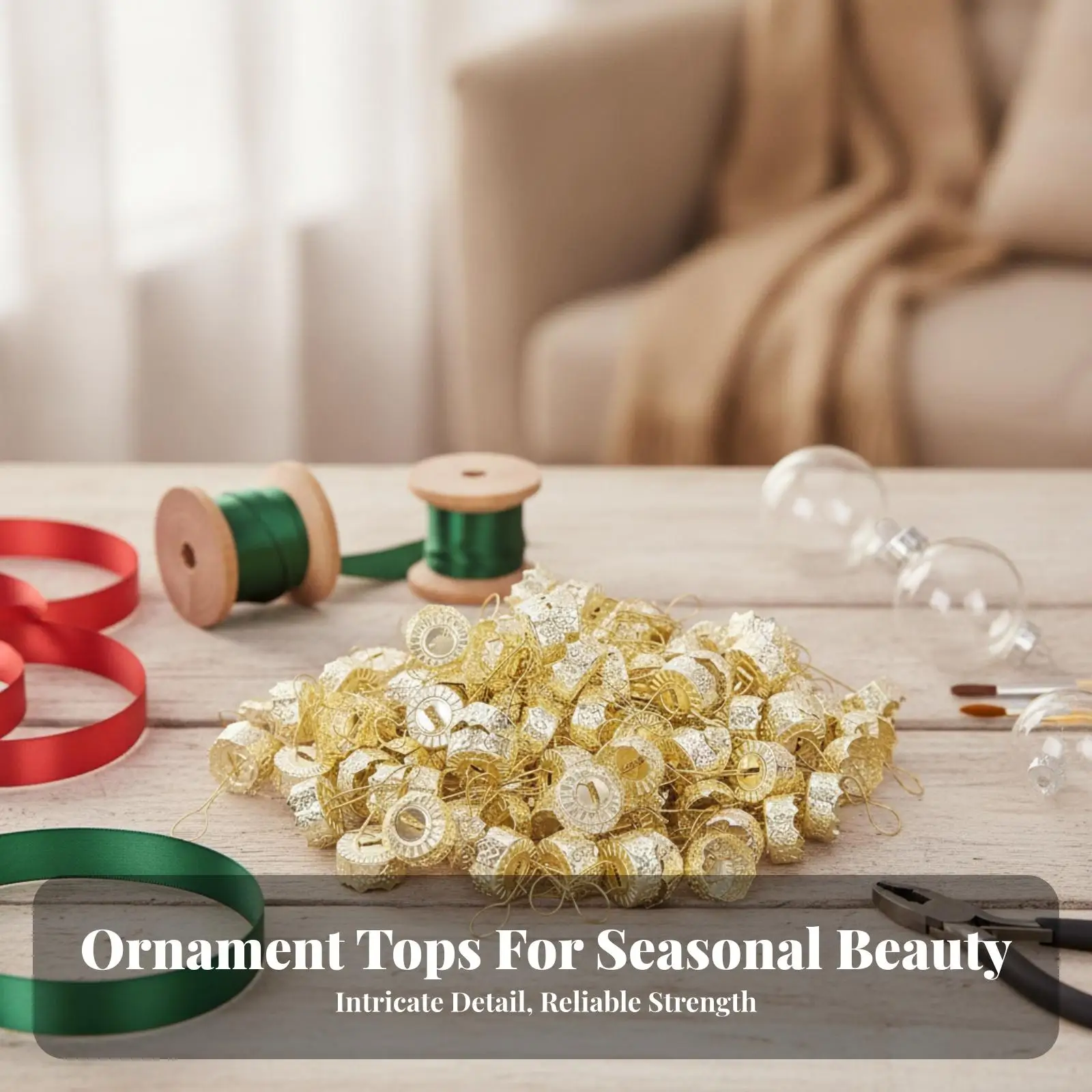 Christmas Ornament Cap with Flexible Wire Clips for Glass Balls Holiday Decoration Hardware and DIY Craft Accessories
