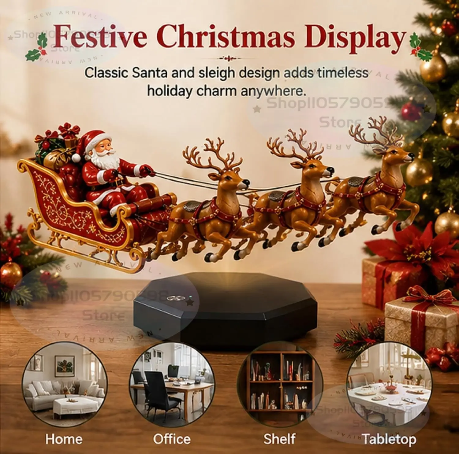 2026 Floating Santa Sleigh,Magnetic Levitation Santa's Flying Sleigh Ornament,Santa's Flying Sleigh,Christmas for Holiday Party