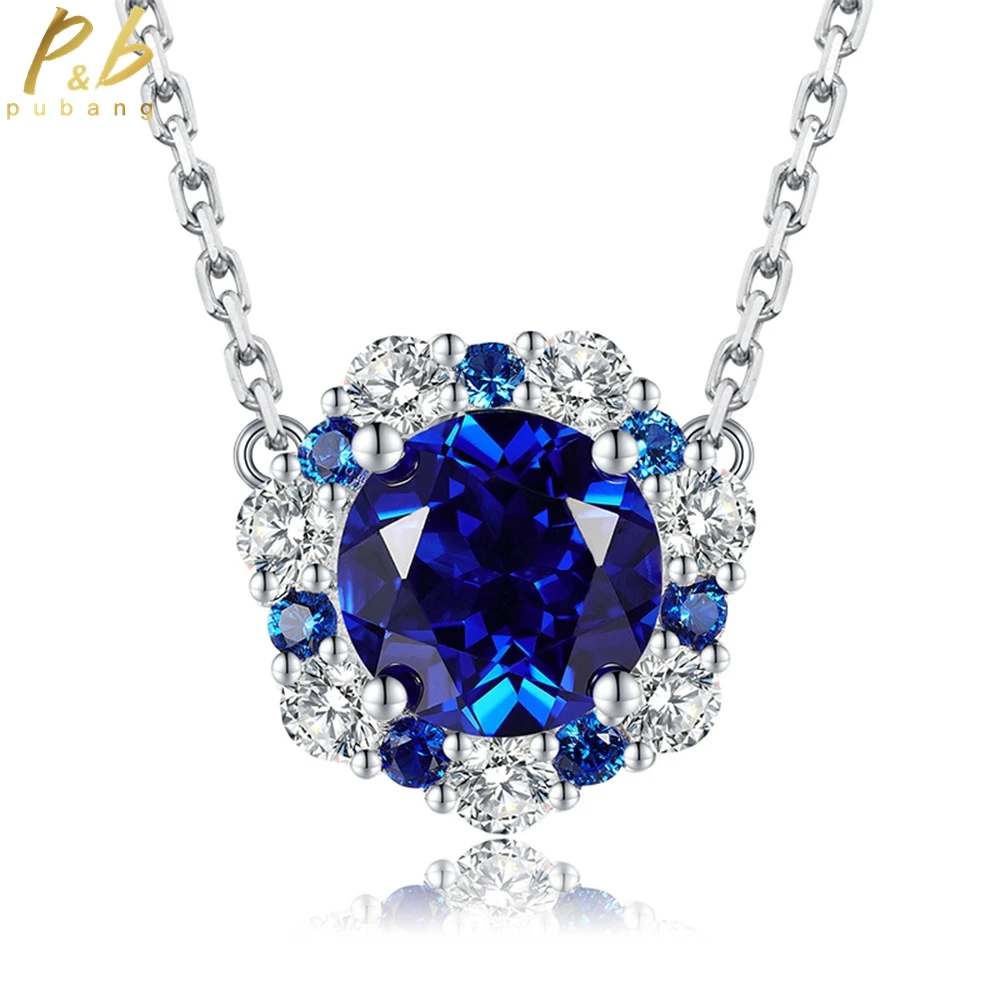 

PuBang Fine Jewelry 925 Sterling Silver Blue Gem Pendant Necklace Created Moissanite for Women Wedding Party Gifts Drop Shipping