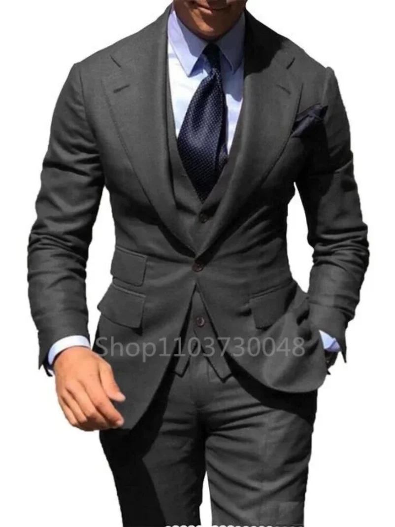 

3 Piece Smart Casual Solid Men Wedding Suits Slim Fit Notch Lapel Blazer Vest Pants Formal Business Groom Tuxedos Costume Homme