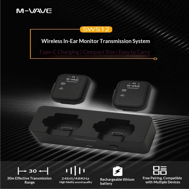 M Vave Sws12 Wireless In Ear Monitor System Transmitter Receiver For Stage Performance Band Rehearsal