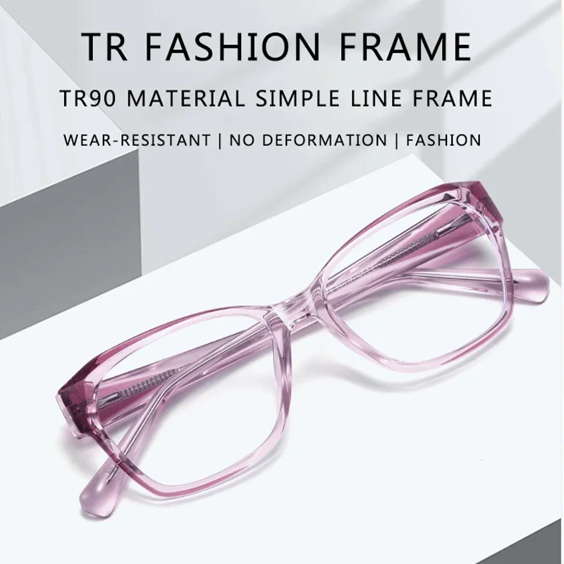 CLLOIO New Anti Blue Light Flat Frame Glasses Women's Reading Prescription Customized Glasses Photochromic Progressive Glasses