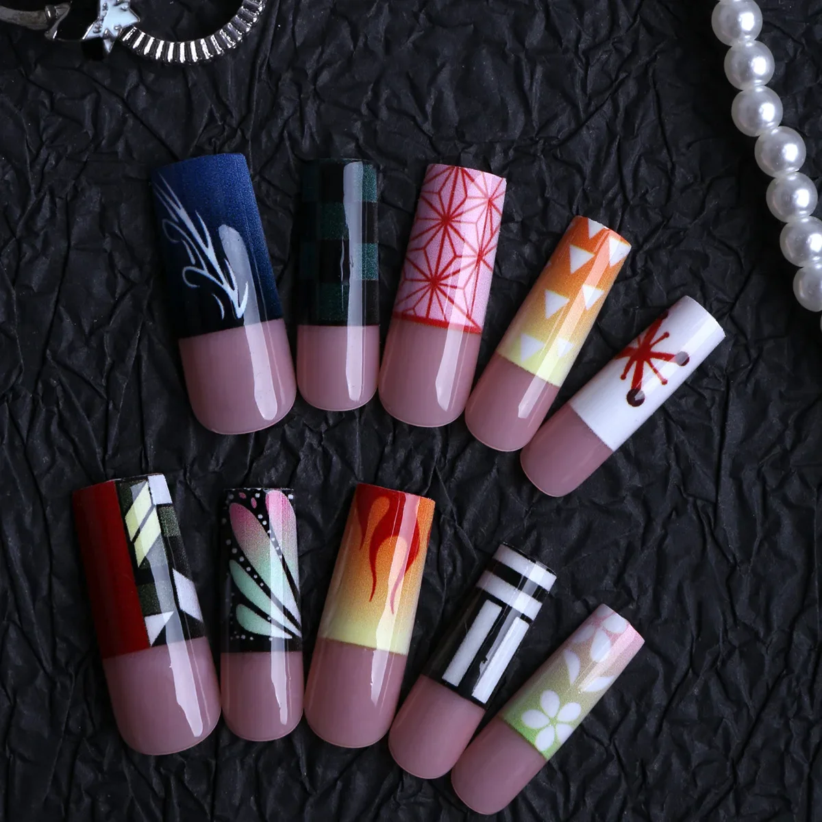 

24PCS Square Shape with Y2K Sweet Style Fake Nails Embossed Colorful Dopamine Butterfly False Nails Removable Press on Nails 네일팁