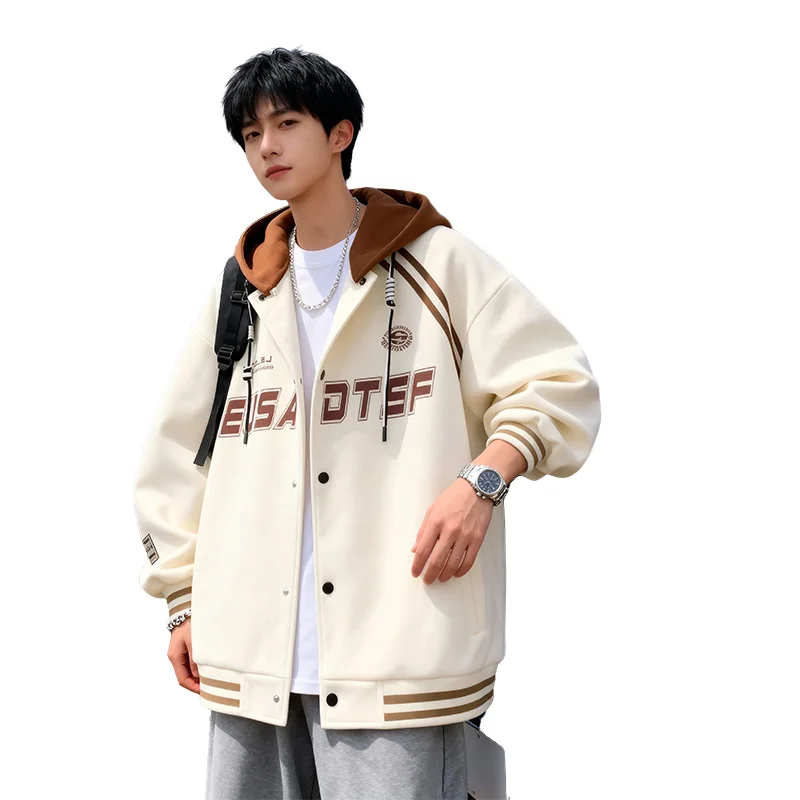 Men's Fashion Hooded Jacket Spring Autumn Trendy New Arrival Loose Fit Casual Coat Youthful Versatile Wear for Teens Students
