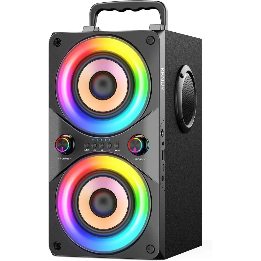 

Bluetooth Speaker 100W Portable Big Powerul Deep Bass Loud Sound WirelBoombox with Subwooer TWS LED Lights DSP Large Wooden Spea