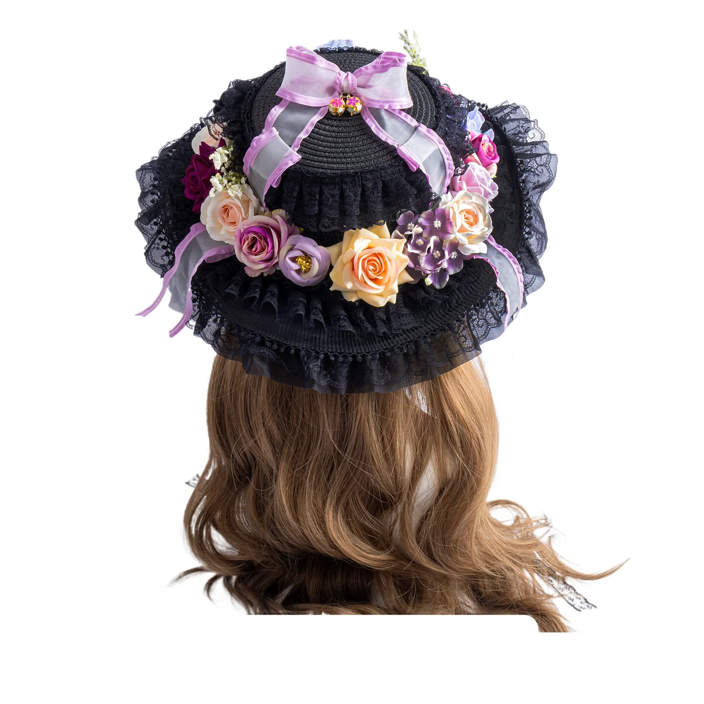 Lolita Hat Han-Yang Eclectic Black and Purple Rose Wedding Tea Party French Original Handmade Pastoral Top Hat for Woman