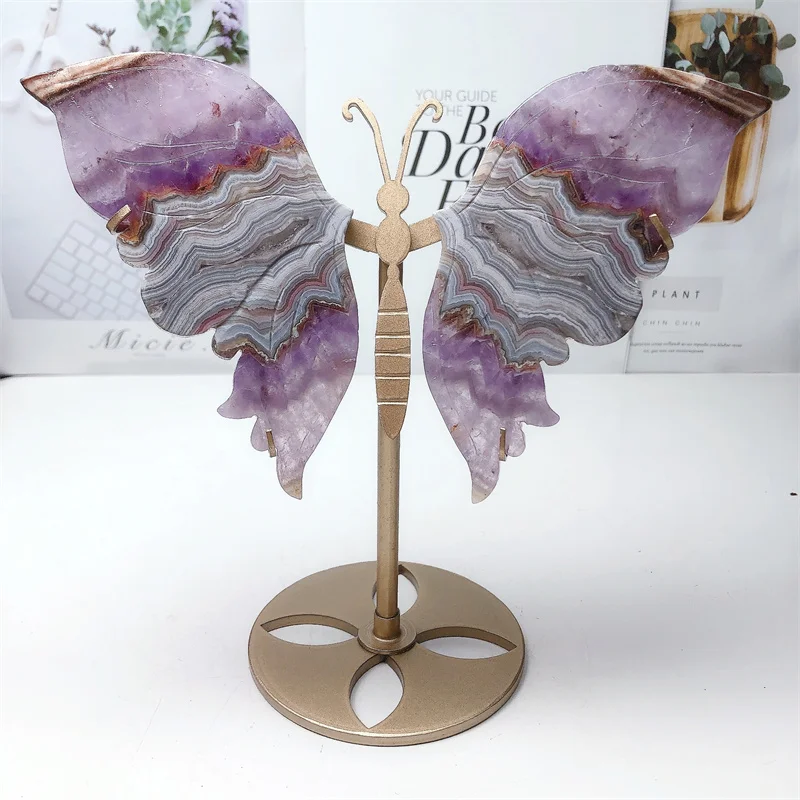 

Natural Amethyst Agate Butterfly Wings Crystal Crafts Healing Gemstone Girl Birthday Present Home Decoration 1pair