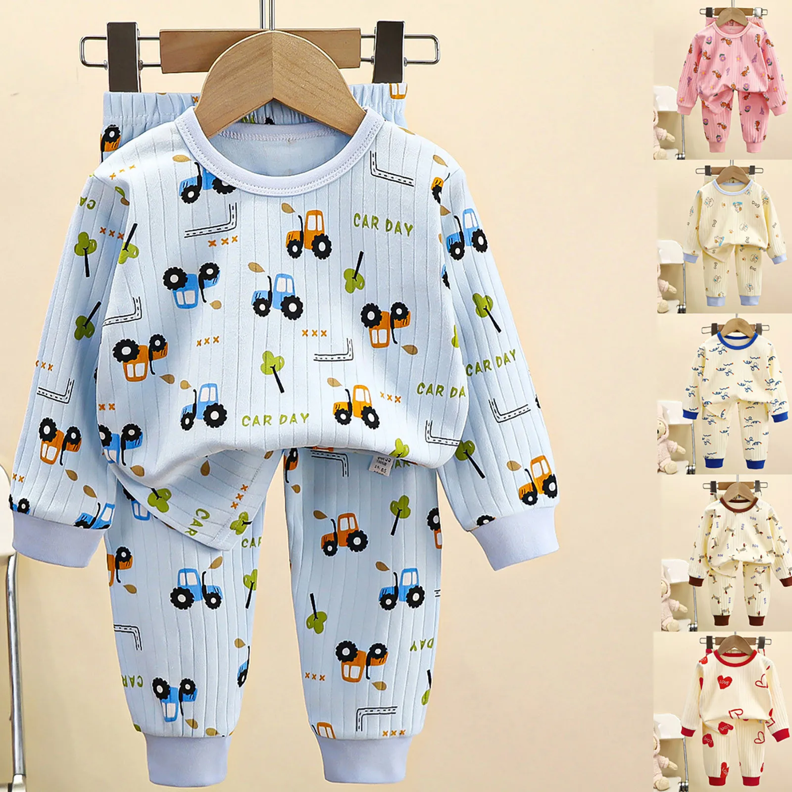 

Kids Boys Girls Pure Cotton Warm Pajamas Cute Cartoon Long Sleeve T-Shirt + Pants Toddler Baby Autumn Underwear Homewear Sets