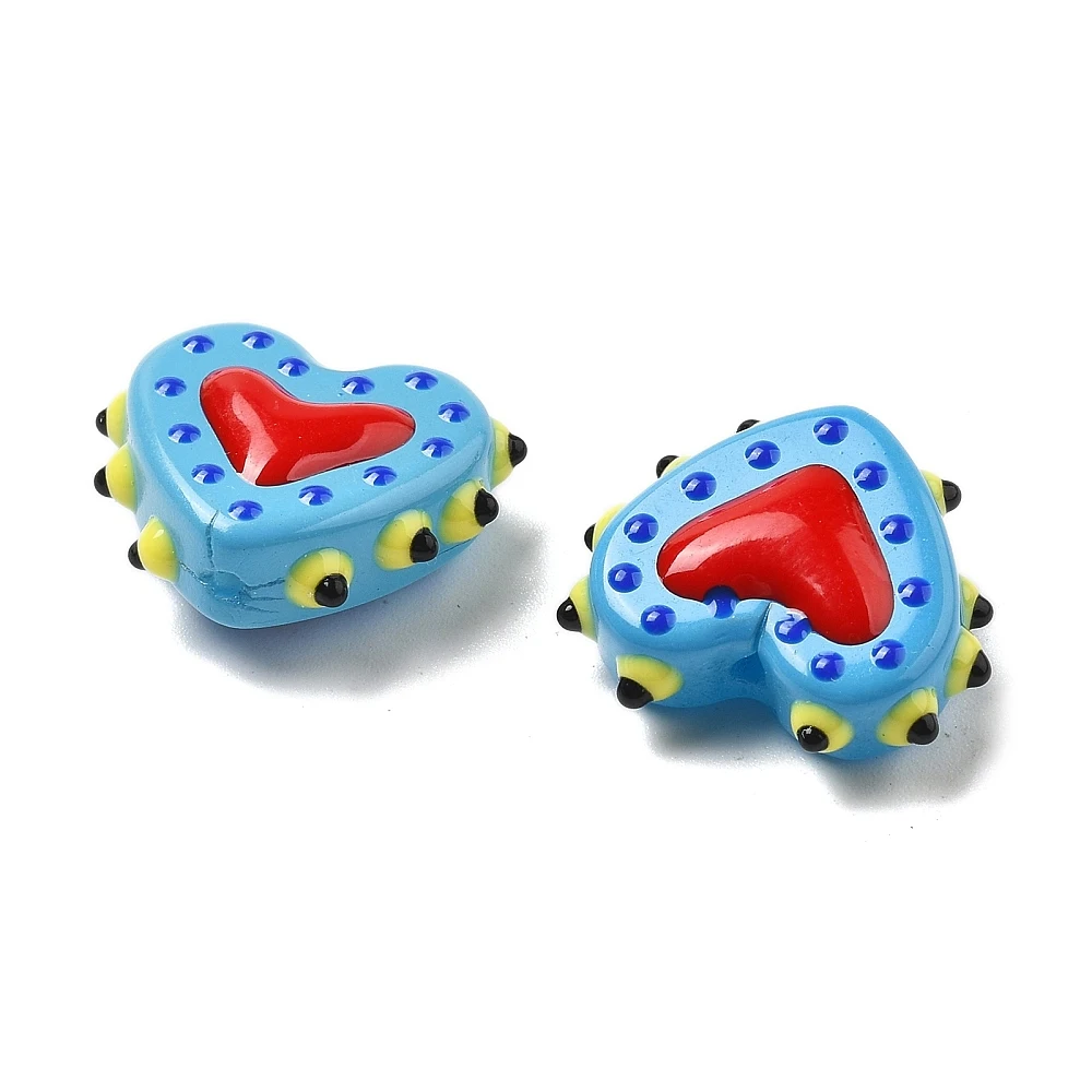 PandaHall 25 Stück Backlack-Glasperlen in Herzform, Emaille-beschichtet, 16-17x18x7mm, 1,2mm Loch für DIY Schmuck- und Halskettenherstellung – Detail 11