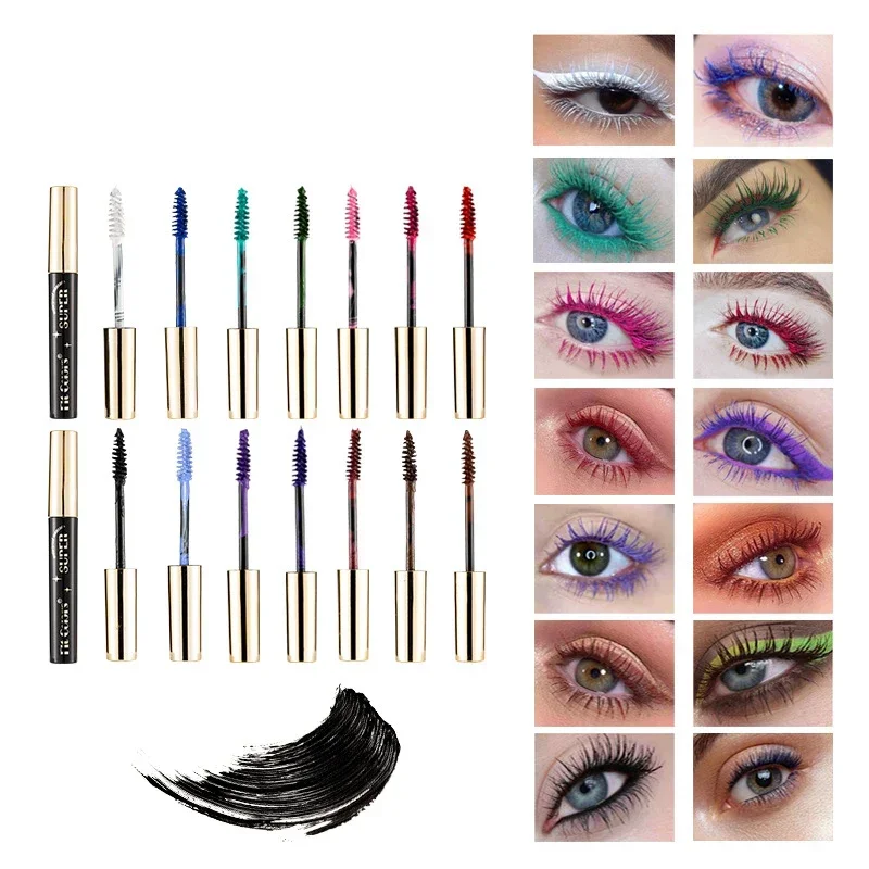 14 Color Volume Mascara Lasting Styling Waterproof Quick Dry Blue Purple Curling Lengthen Long Eyelash Silk Extension Cream