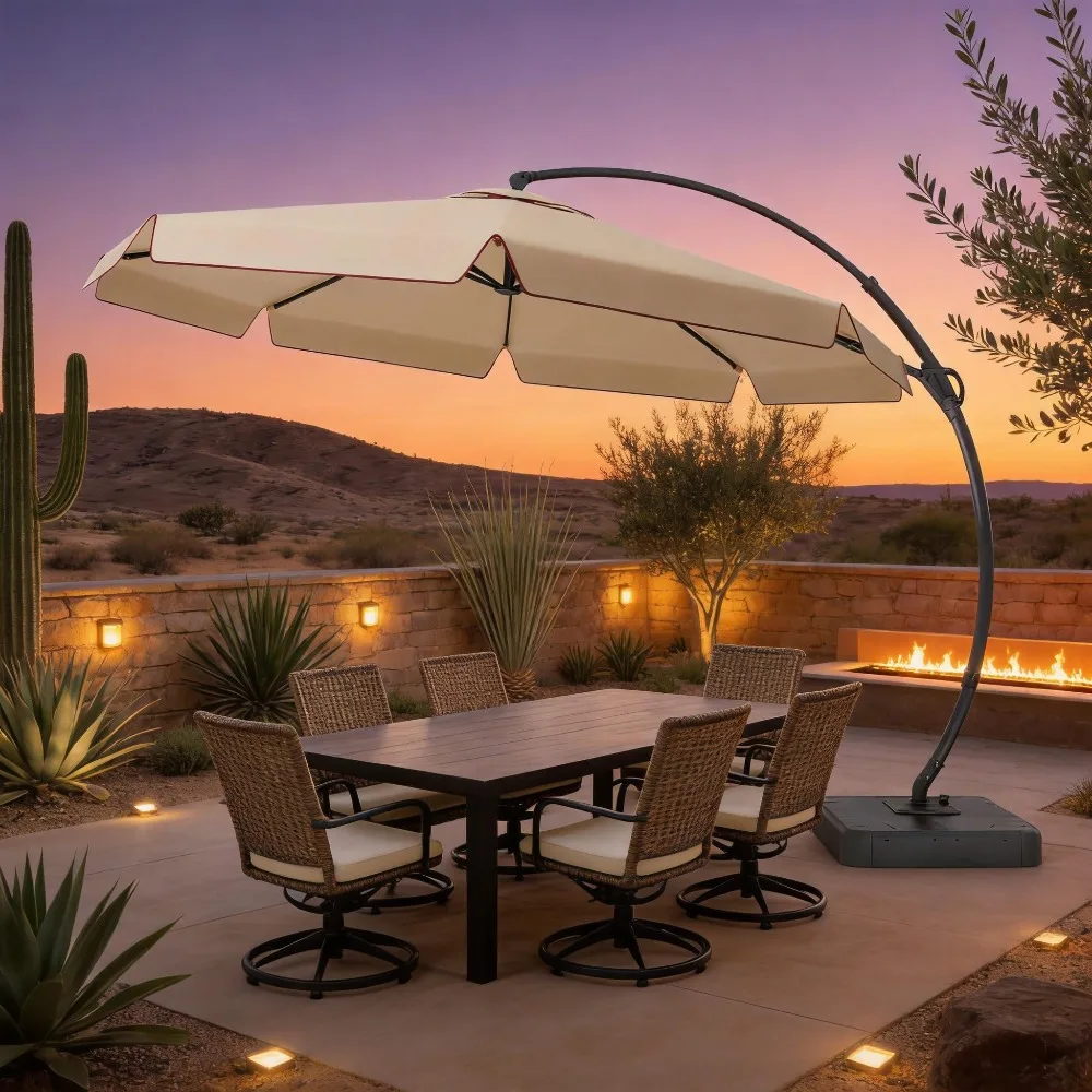 Outdoor Patio Umbrella, Deluxe Curvy Cantilever Umbrella Heavy Duty Offset with 360° Rotation Base for Market, Pool