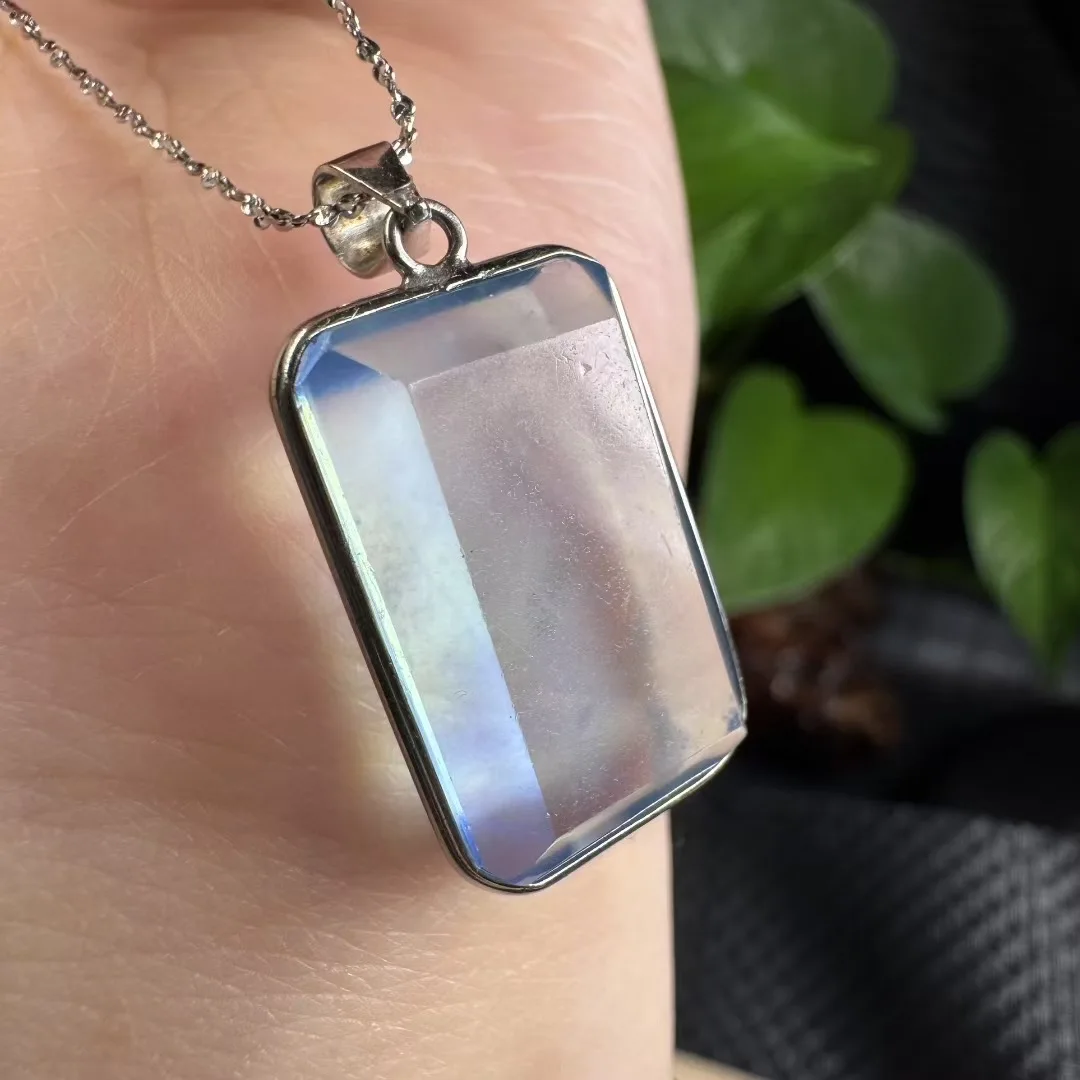 

1 Pc Natural Aquamarine Square Pendant 18-21MM 925 Sterling Silver Reiki Healing Stone Fashion Jewelry Gift For Women Men