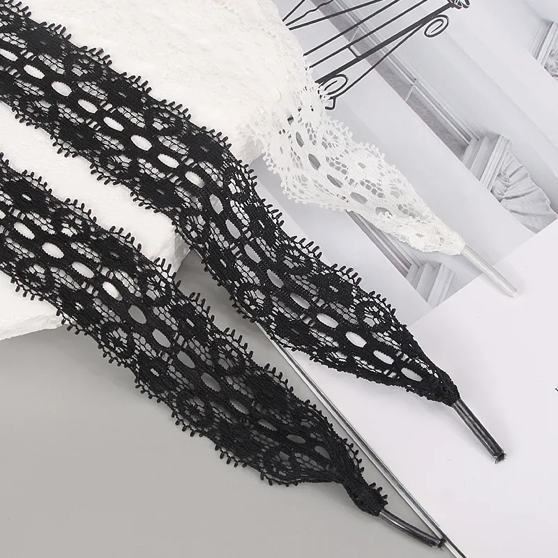 Fancy Lace Hollow out elasticity Flat Shoelace for Sneakers Shoelaces for Women Casual Shoes Black White Shoe Laces Accessorices image 6