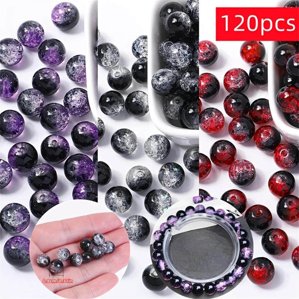 120pcs 8mm Acrylic Cracked Round Beads Purple Red Black and White Gradient DIY Production Process Bead Components