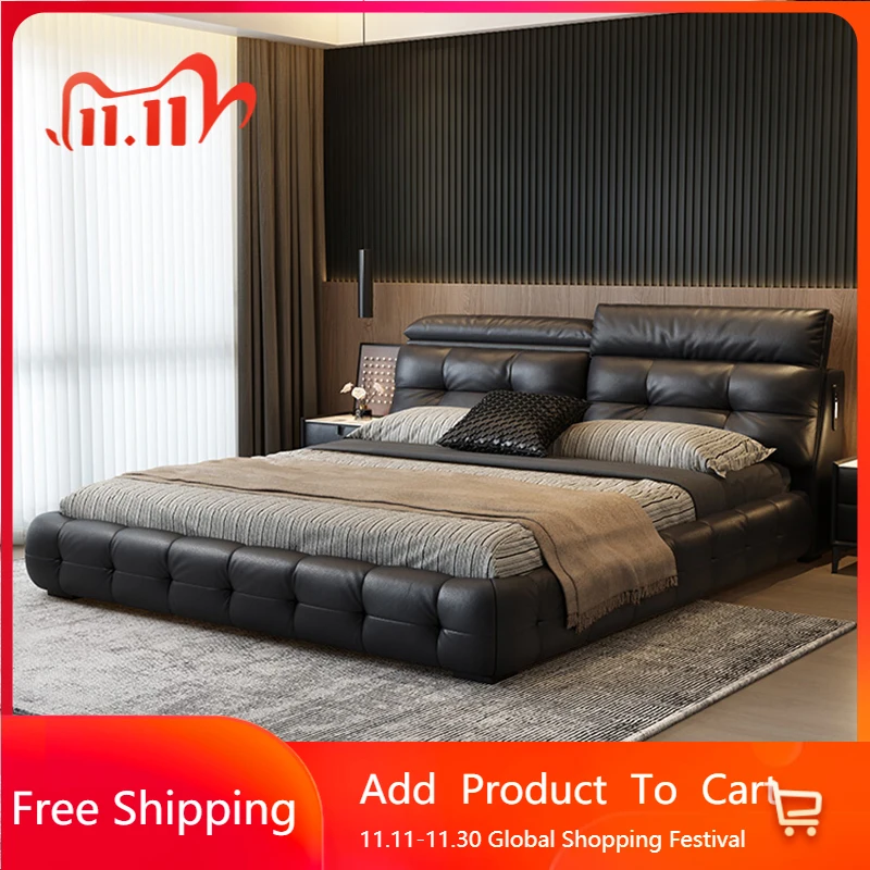 

Leather Design Modern Bed Wooden Double Space Saving Safe Bed Multifunctional Massage Letto Matrimoniale Lounge Suite Furniture