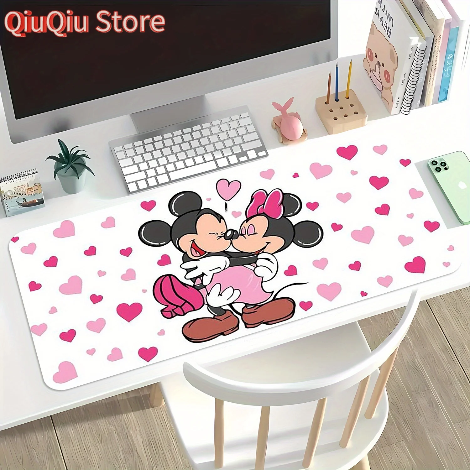

Mickey & Minnie Mouse Valentine's Day Large Gaming Mouse Pad - Cartoon Desktop & Laptop Keyboard Mat with Pink Hearts Design, Id