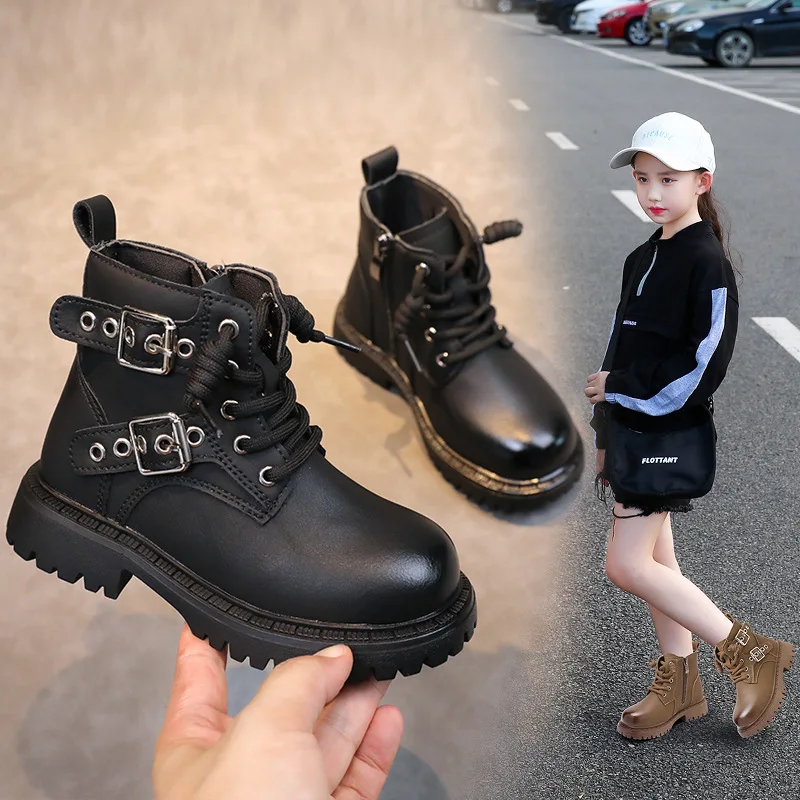 Kids Boots for Boys Girls Unisex Children Fashion Leather Boots Brand Design Platform Non-slip Riding Boots Toddler Casual Shoes