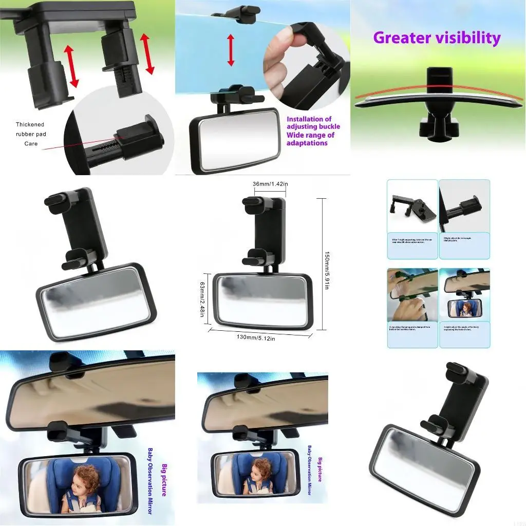 مرآة مراقبة الطفل مقاومة للكسر، مرآة رؤية خلفية آمنة بزوايا واسعة L8RB