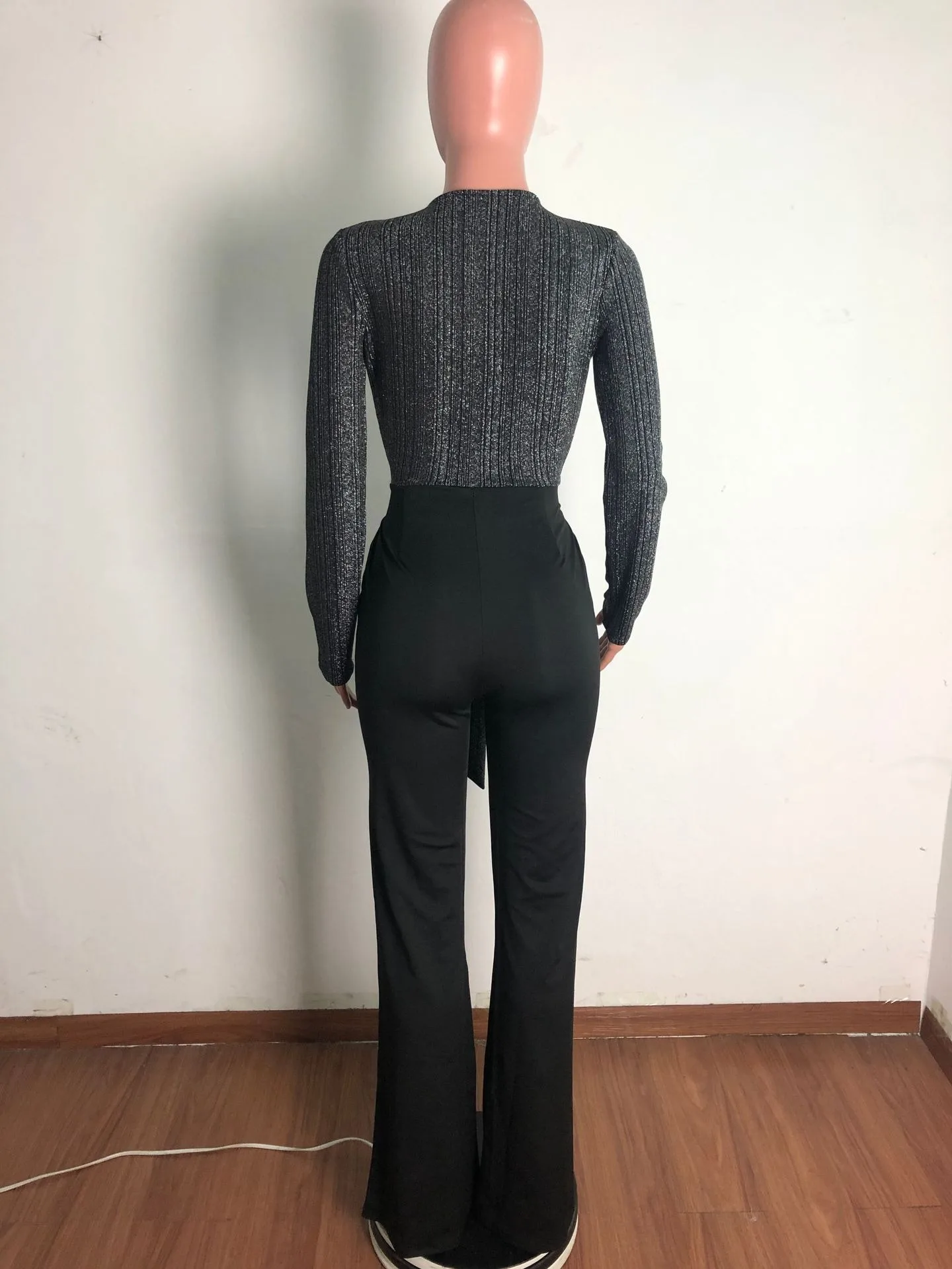 Deep V Sexy Spliced Wide Leg Jumpsuit