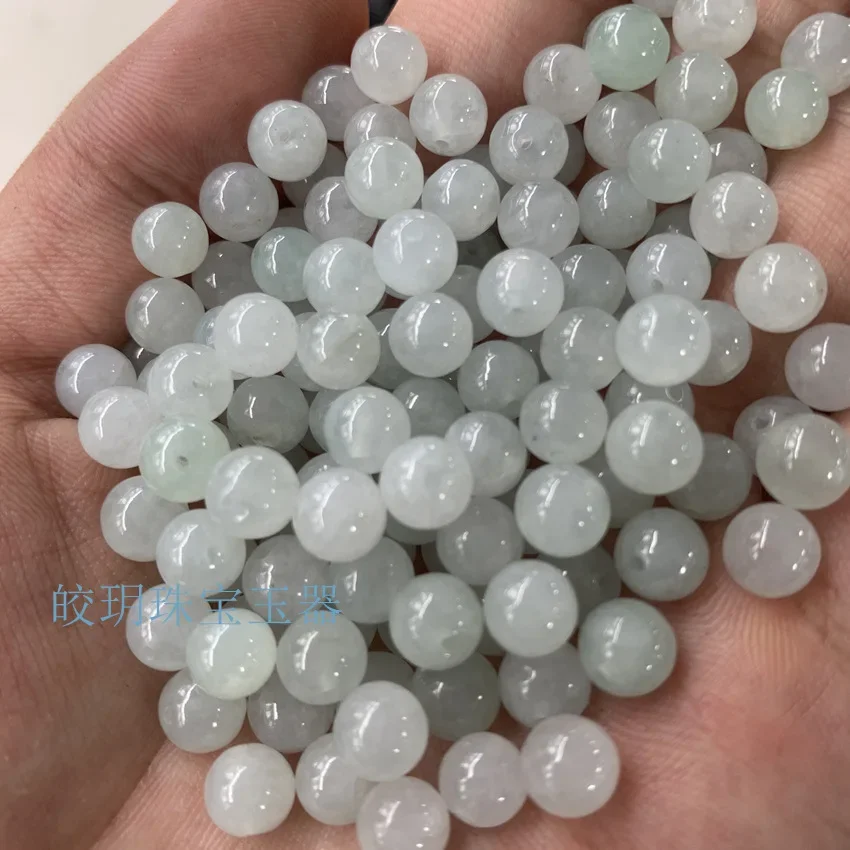 10pcs Jade Round Beads Loose 7mmdiy Bracelet Necklace Small Retro Myanmar Jadeite Loose Beads image 4