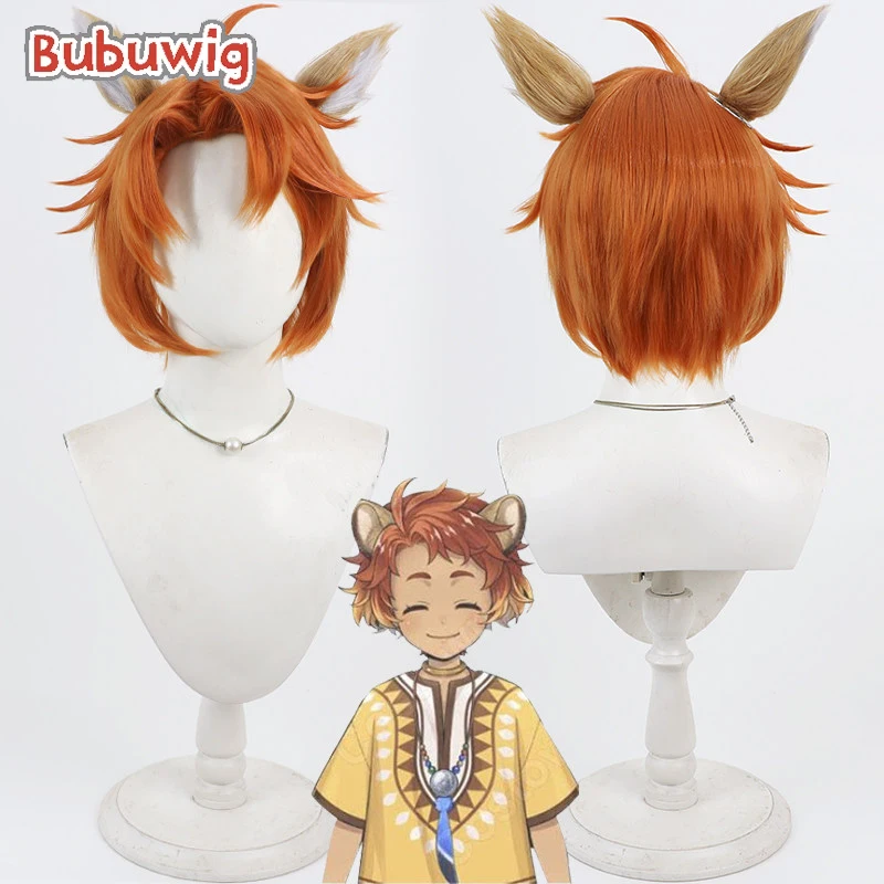 

Bubuwig Synthetic Hair Cheka Kingscholar Cosplay Wigs Ears Twisted Wonderland Cheka Kingscholar 30cm Orange Wig Heat Resistant