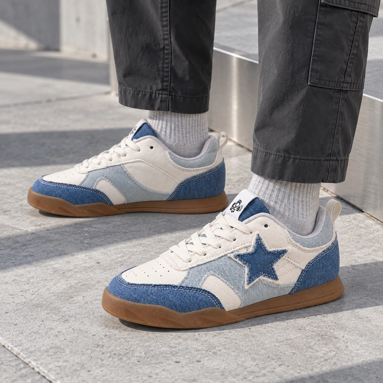 2026 New QAND Retro Denim Color-block GAT White sneakers Sneakers With star decorations TPR outsole unisex casual sports shoes