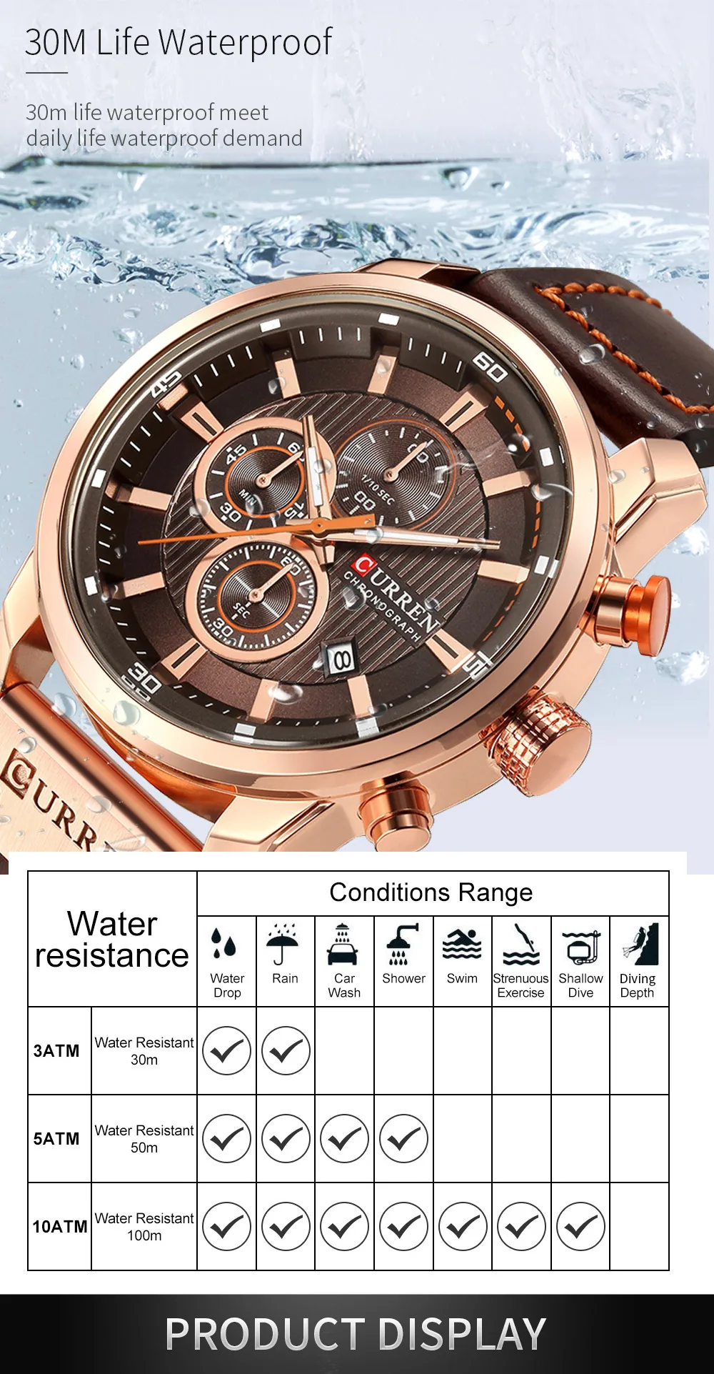 CURREN 8291 Herren-Quarz-Chronographenuhr, lässige Leder-Militär-Sport-Mode-Gentleman-Armbanduhr – Detail 7