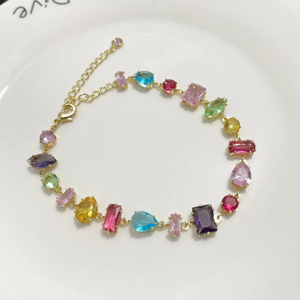 Trendy Sweet Zircon Irregular Square Oval Colored Bead Bracelet For Women Korean Fashion Rhinestone Geometric Bracelet Girl Gift image 5