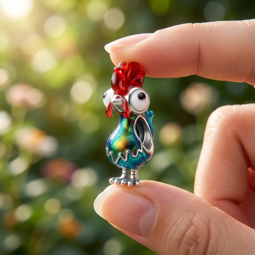 Cute Cartoon Rooster Enamel Charm Bead Large Hole Beads Fit Bracelet DIY Jewelry Making Animal Pendant Women Birthday Gift