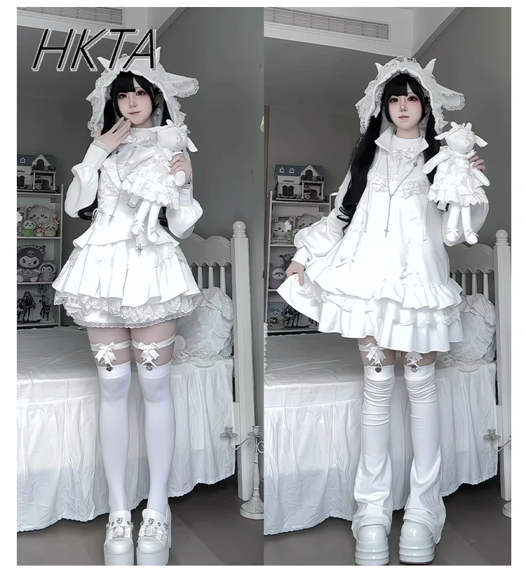 Origineel ontwerp Y2k Sweet Cool Sweatshirt Jas Lente Nieuwe Gothic Lange Mouw Zwart Witte Hoed Hoodies Lolita Meisjes Hoodie Jas