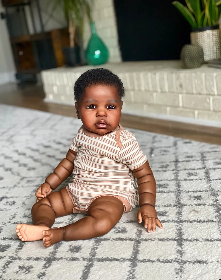 FBBD Customized Limited Supply 26inch Reborn Baby Margot with hand-Rooted Hair Dark Skin Dark Skin African Baby Different Dress