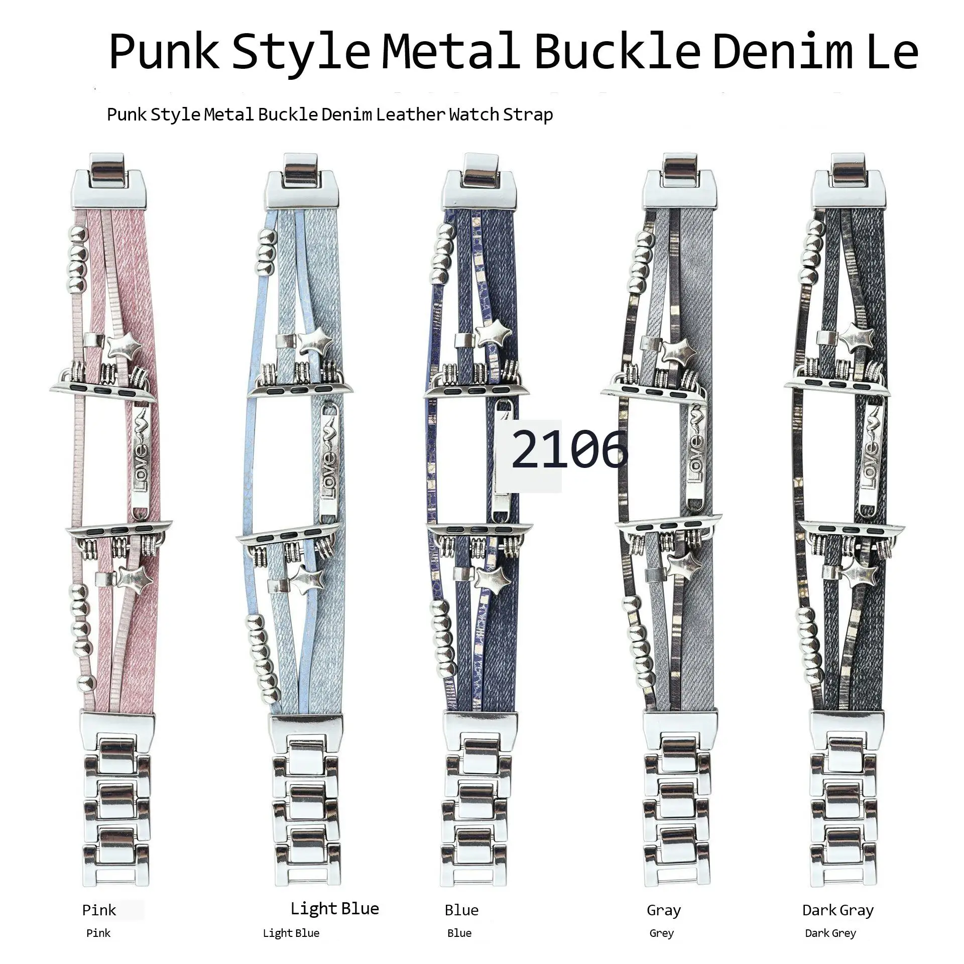 Punk style metal buckle denim leather strap for Apple Watch 45 44 41 40 42/Ultra 2 49mm/SE Bracelet For iWatch series 987 band