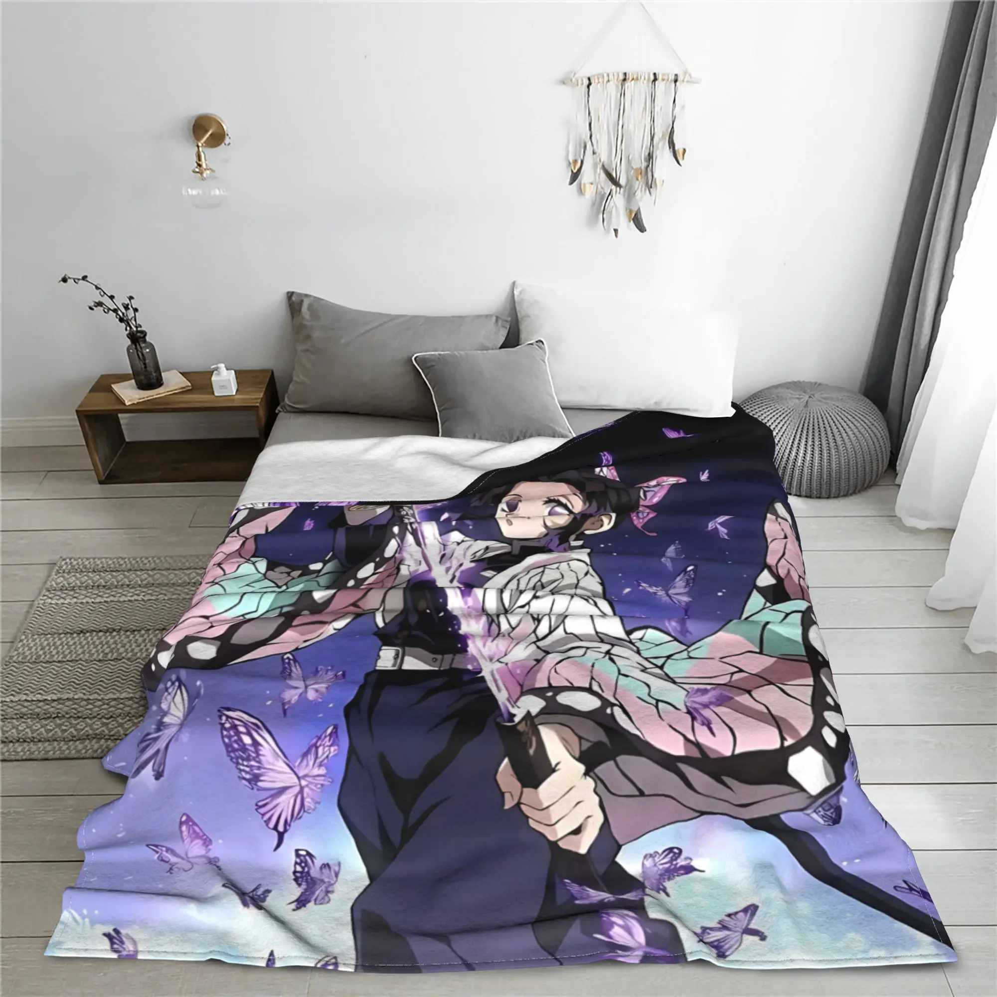 1PC Demon Slayers Anime Shinobu Kocho  Winter Blankets for Adults Bedding Home Interior Sofa Knee