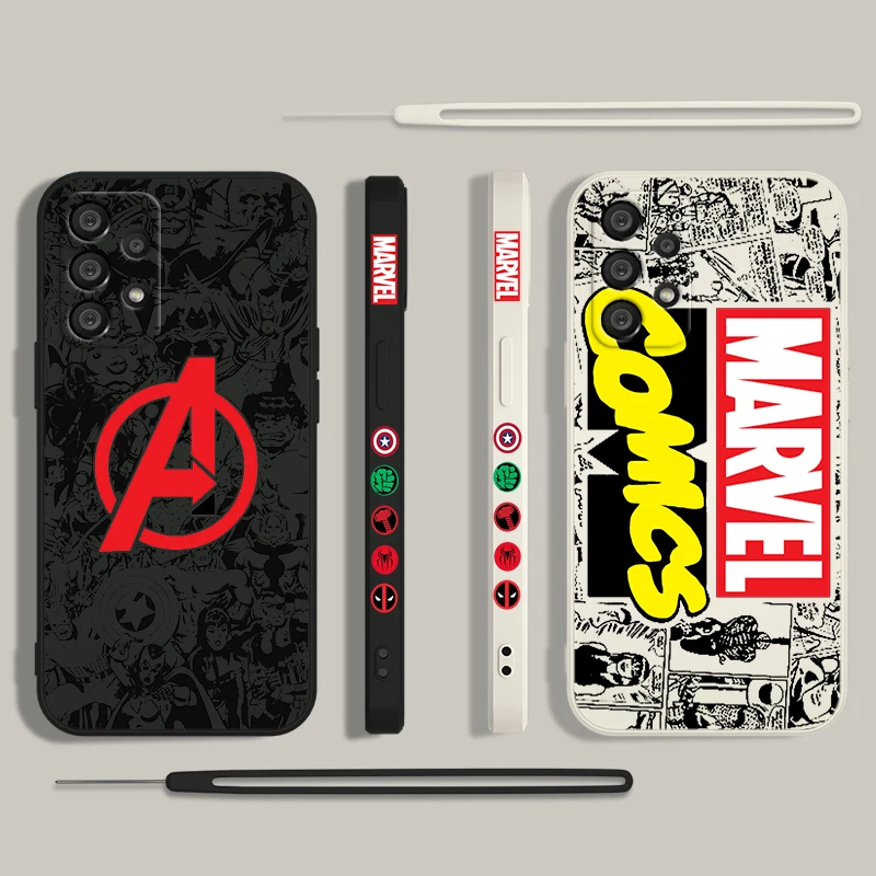 Avengers Logo Marvel Comics etui na telefon Samsung A55 A53 A33 A52 A32 A71 A51 A21S A35 A25 5G płynna lewa lina Funda