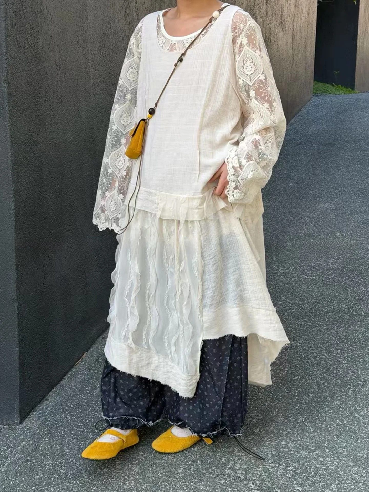 

Retro Summer Spring Loose Fit Asymmetrical Cotton Linen Patchwork plus Size Women's Vest Dr Tanned Color Ciwalk Dr