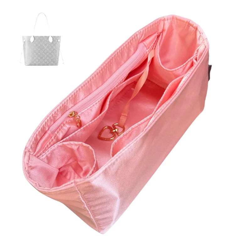 Organizer Purse Neverfull bb pm mm bb Insert, Silk Lining Waterproof Vegan Leather with Zipper Pocket