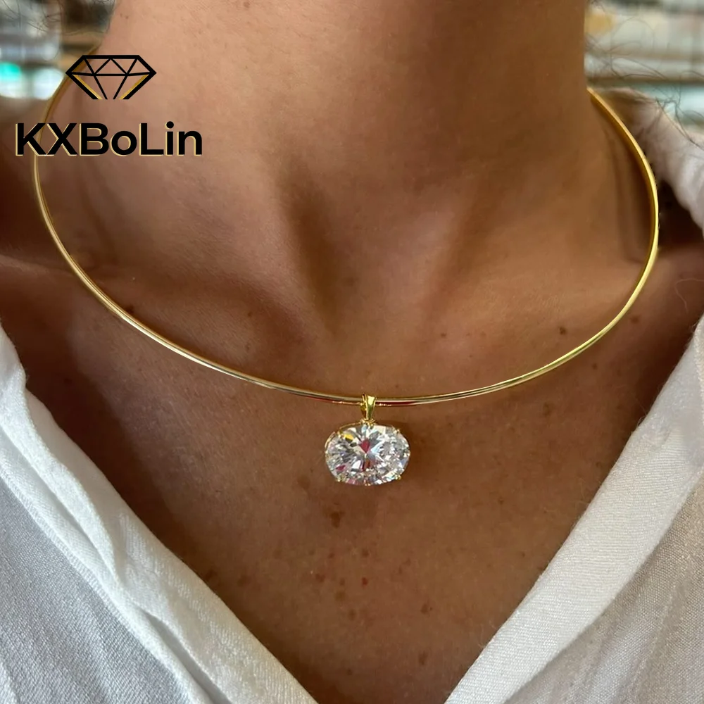 

Ожерелье с подвеской из муассанита овальной огранки 3 карата с сертификатом, 100% стерлинговое серебро 925 пробы, цепочка на шею с бриллиантами-пасьянсом для женщин