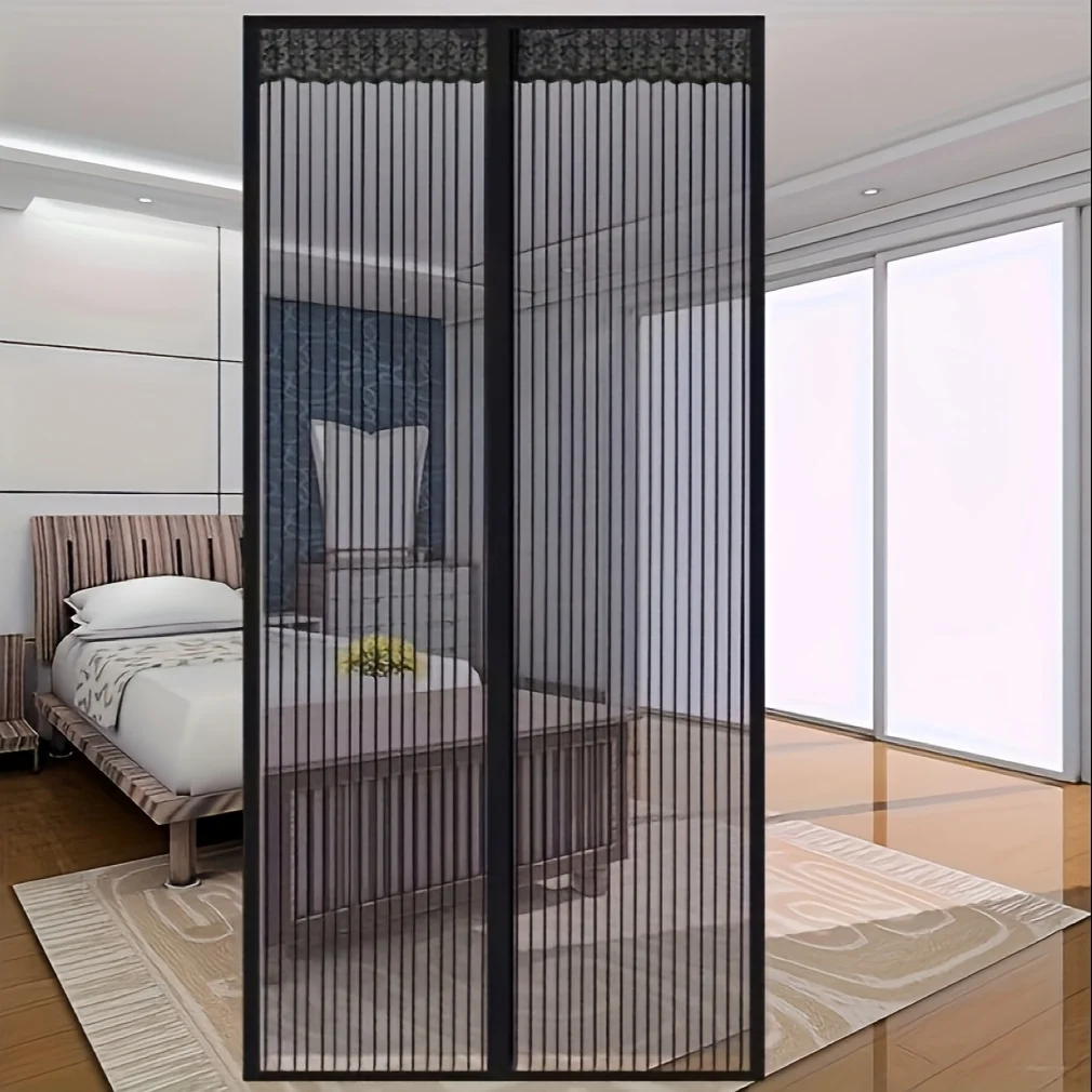Extra large black striped magnetic mosquito net door - breathable, automatically closing, suitable for bedrooms