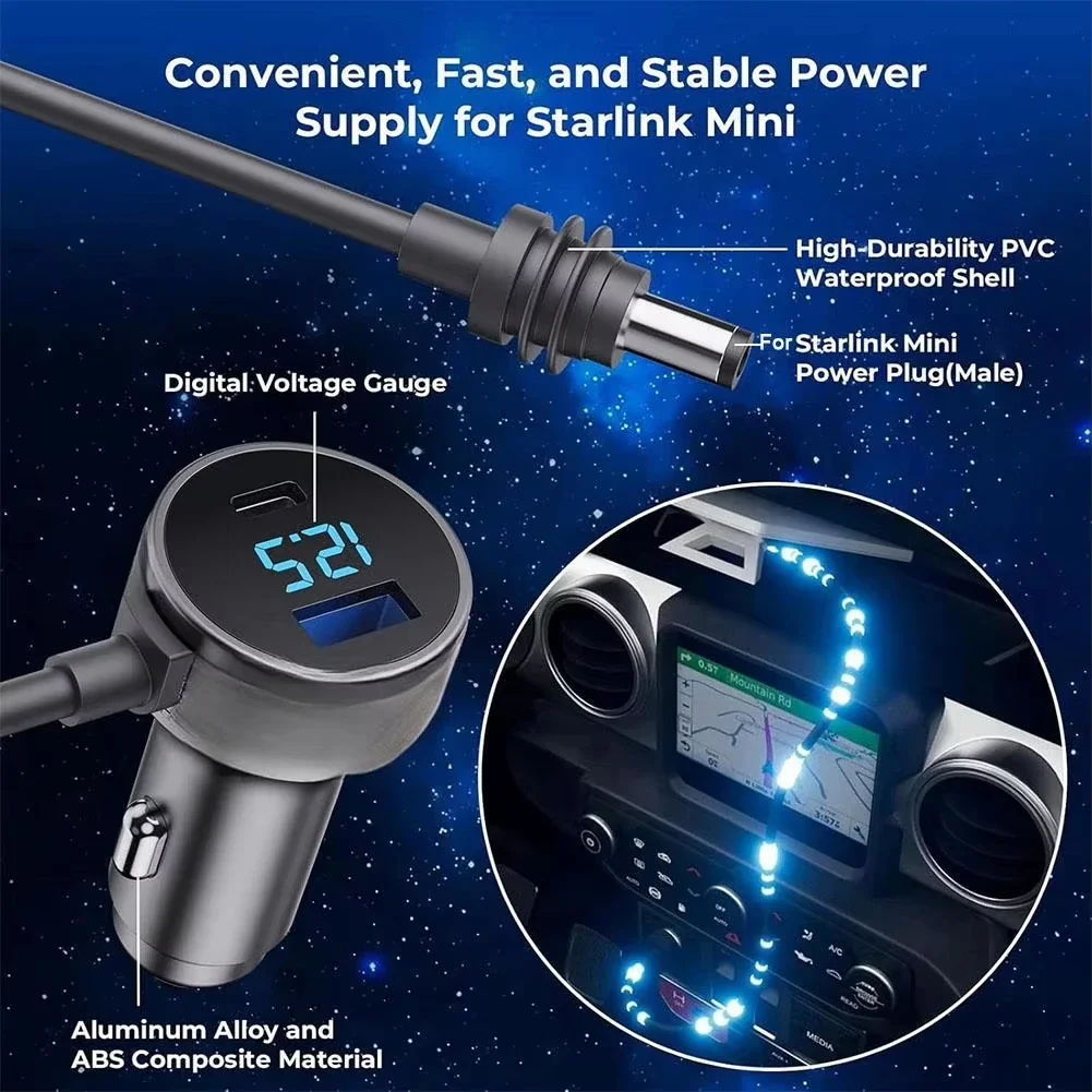 für Starlink Mini 3-in-1 Autoladegerät und DC-Stromkabel mit Zigarettenanzünderadapter, 12V-24V Digitalanzeige Autoadapter – Detail 11