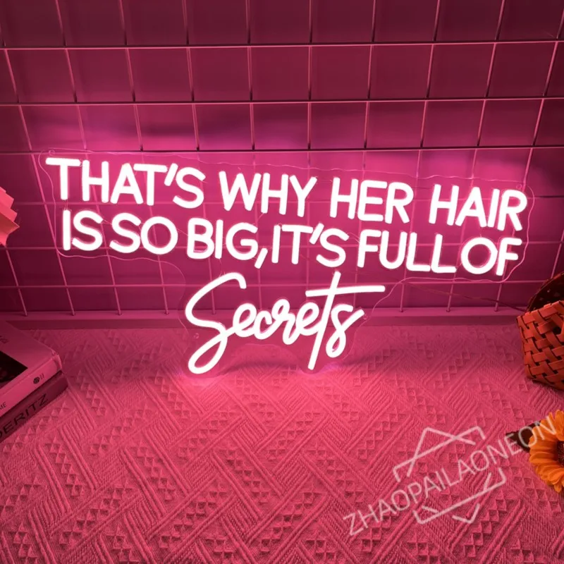 

Вот почему ее волосы – это большое, полностью секретов. Неоновая вывеска. Светодиодные фонари для комнаты. Парикмахерская. Настенный декор. Кофе-бар. Неоновые огни. Знак.