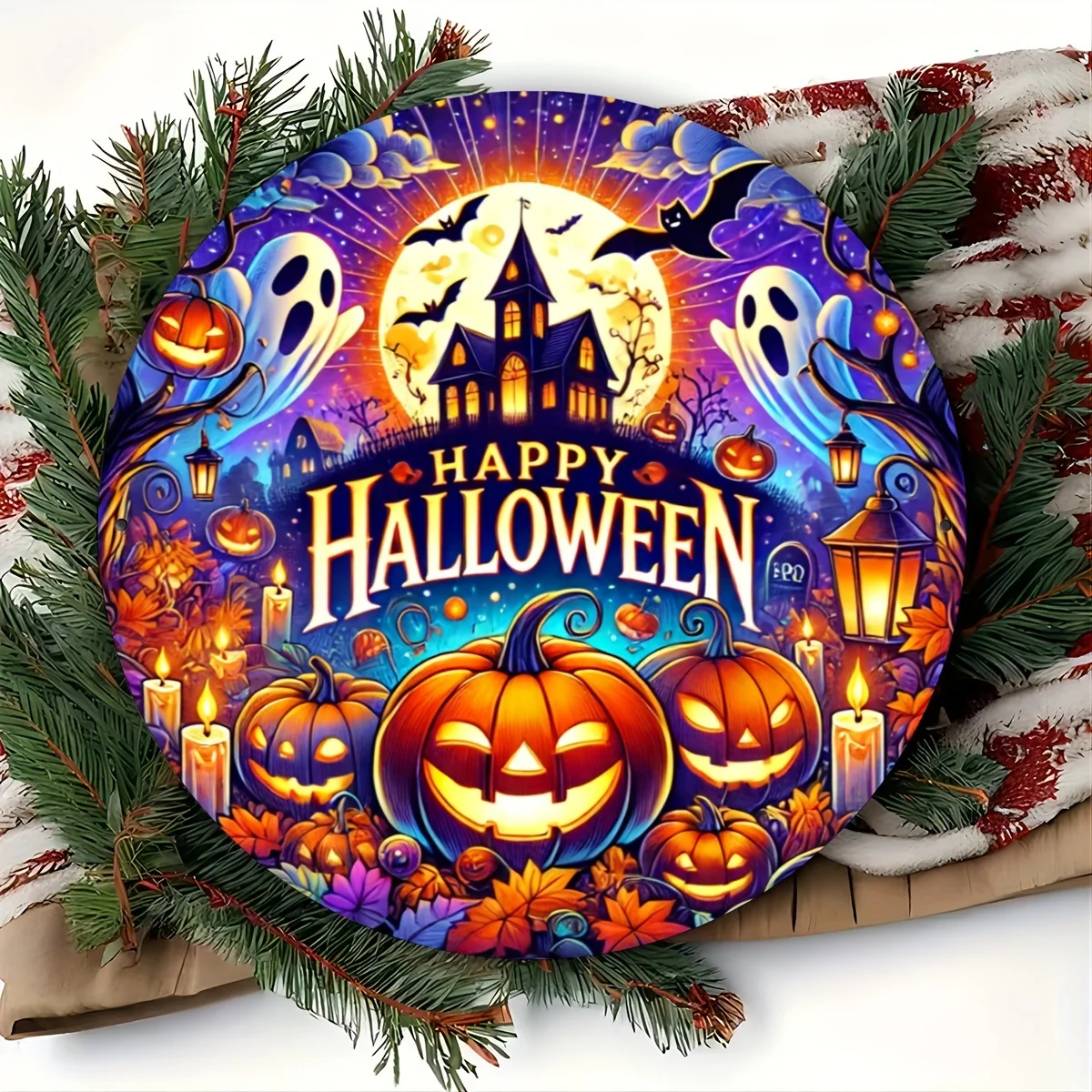 2D Flat, 1pc Pack, Decorative Sign And Plaque, Wooden Happy Halloween Wood Foil Engraved Sign - Anti-Uv And Scratch-Resistant, R