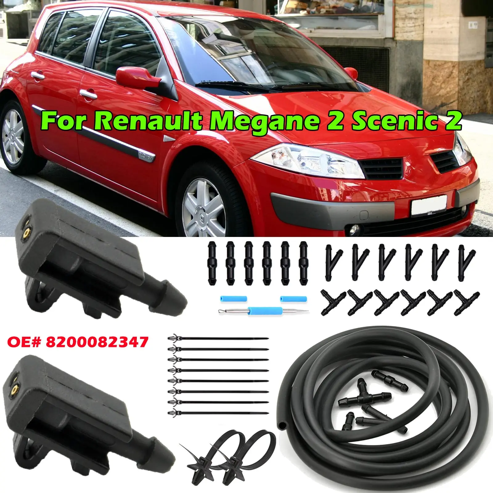 Car Front Windshield Washer Spray Nozzle Jet hose set for Renault Megane 2 3 Mk2 mk3 Scenic 2 Laguna Fluence OE# 8200082347