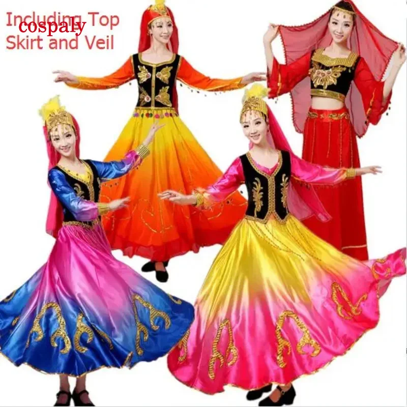 A Chinese Folk Dance Costume Ancient Traditional National Minority Xin Jiang Stage Dance Dress Xinjiang Clothing For Women