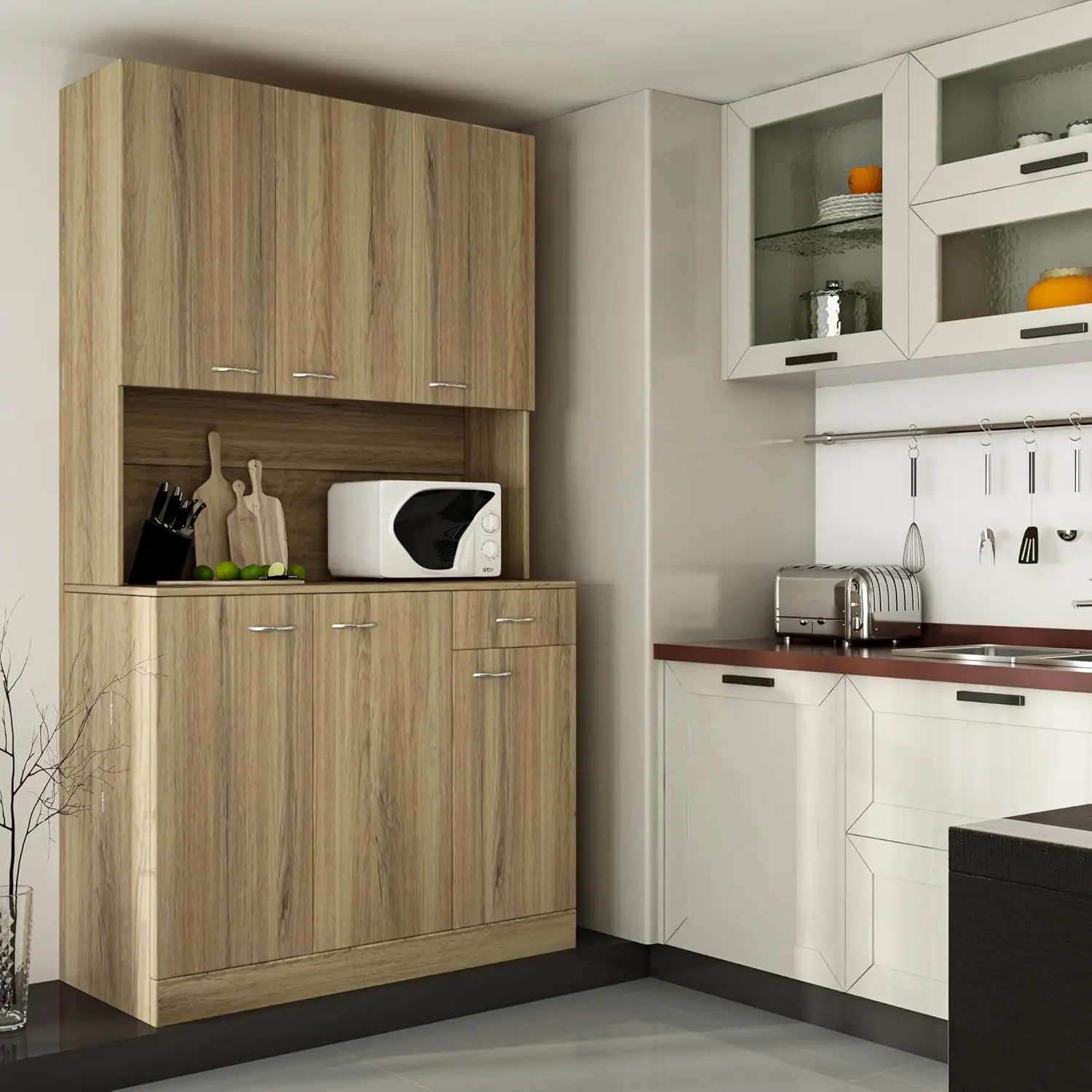 Kitchen Pantry Cabinets with 6 Doors and 3 Adjustable Shelves, 71