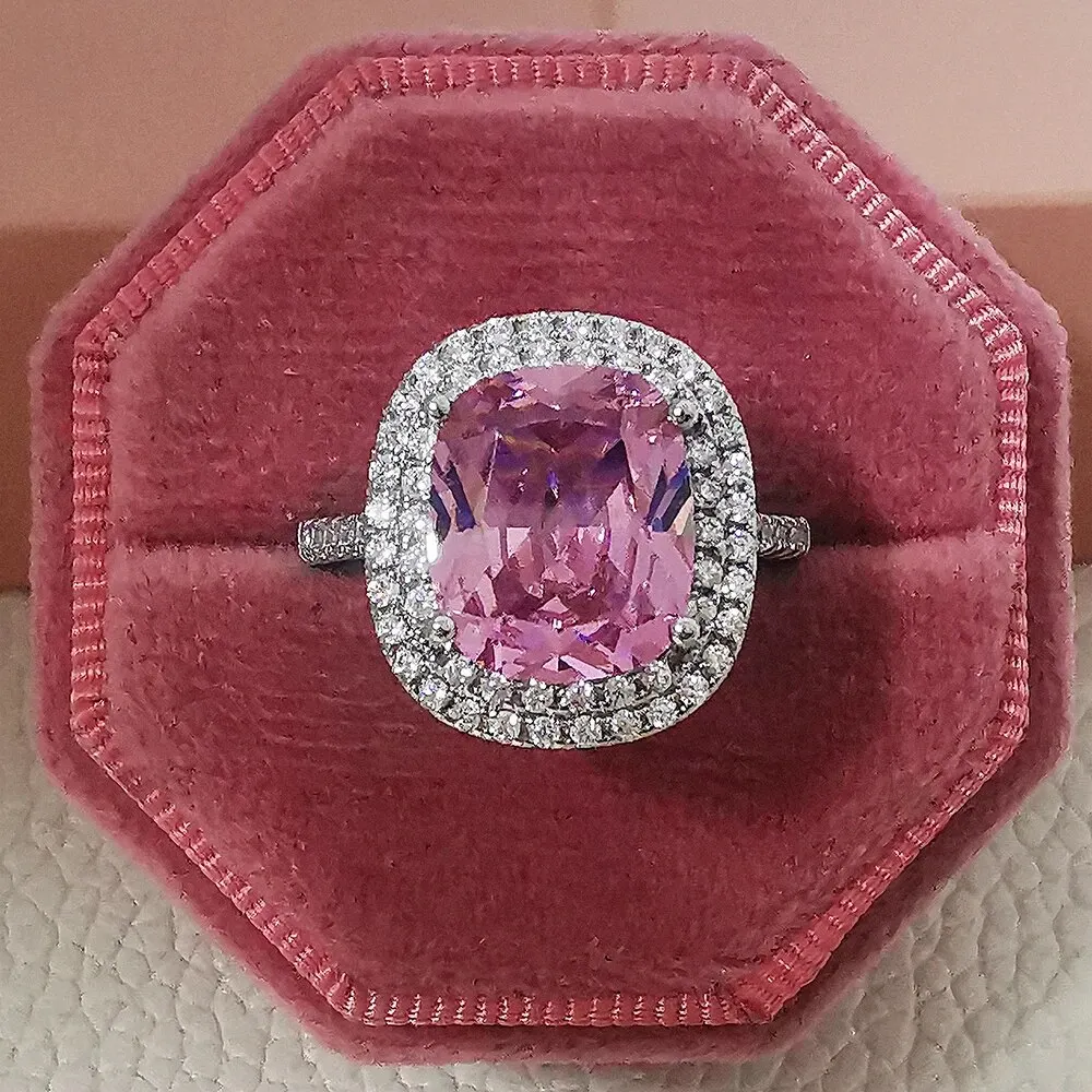 Personality Big Pink Cubic Zirconia Wedding Rings for Women Romantic Bridal Marriage Ceremony Party Rings Fashion Jewelry R7298 image 5